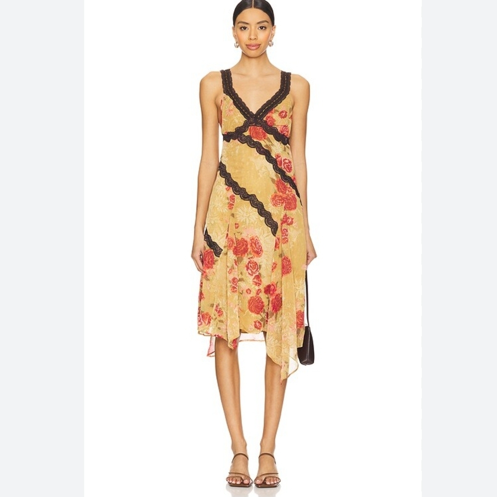 Free People Yellow and Red Asymmetrical Dress